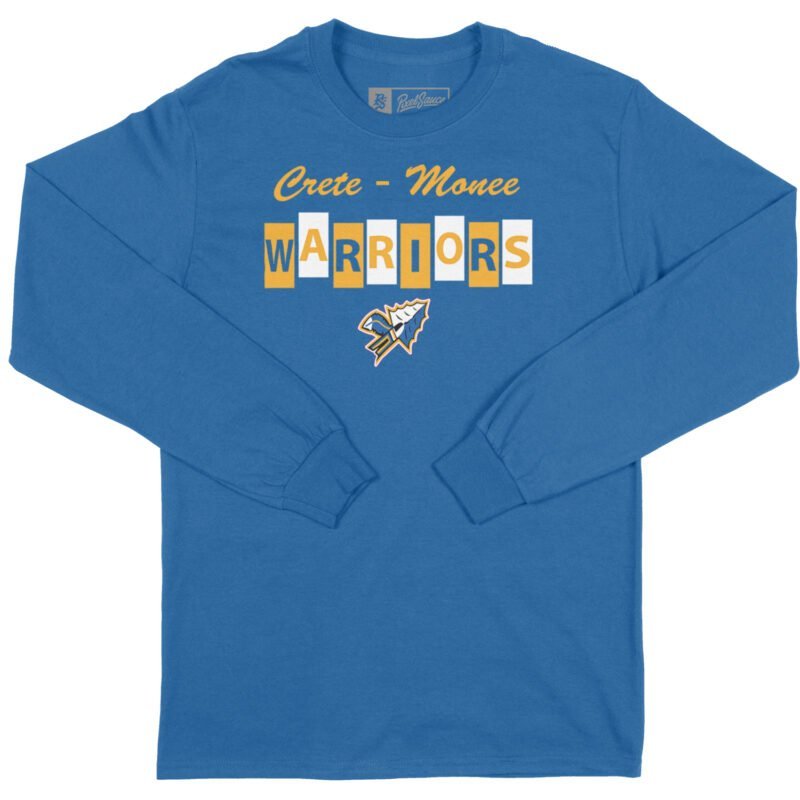 Crete-Monee Warriors Block Long Sleeve royal blue long sleeve shirt with block letter design