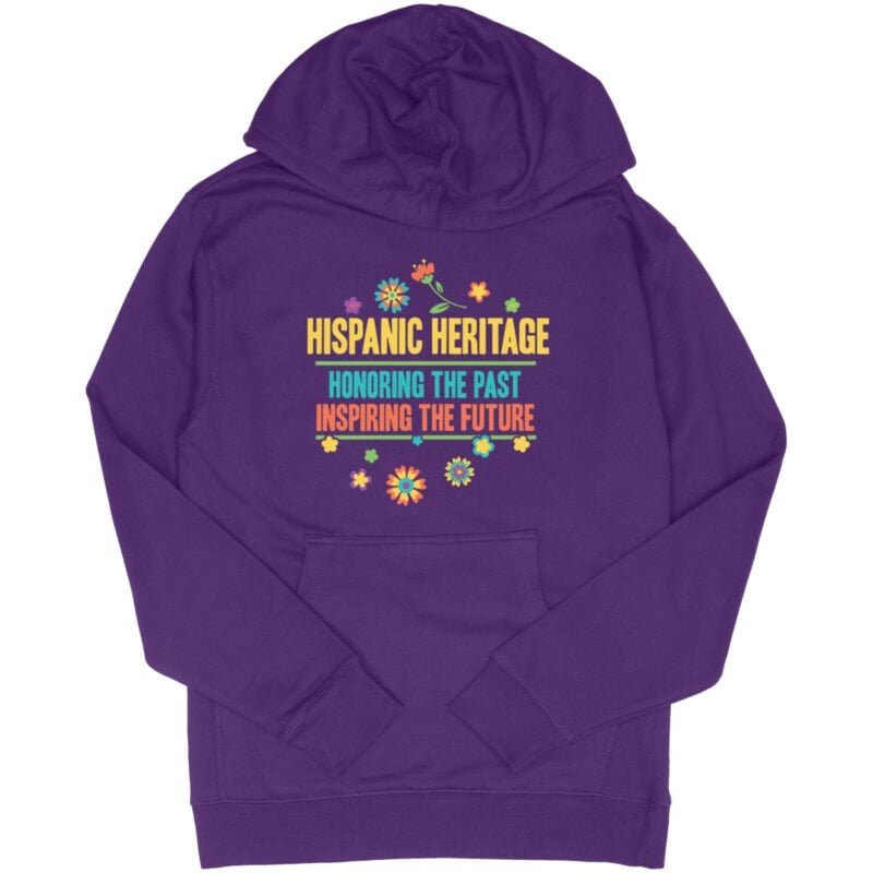 Hispanic Heritage Hoodie 2025 in purple with floral design