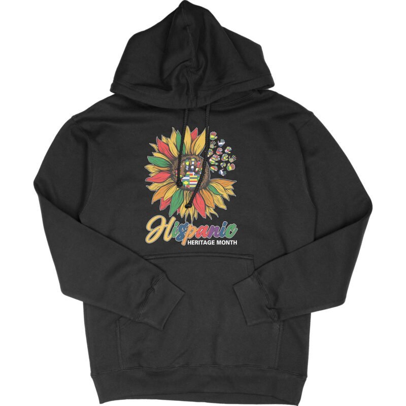 Hispanic Heritage Sunflower Hoodie Black Pullover with Colorful Cultural Design