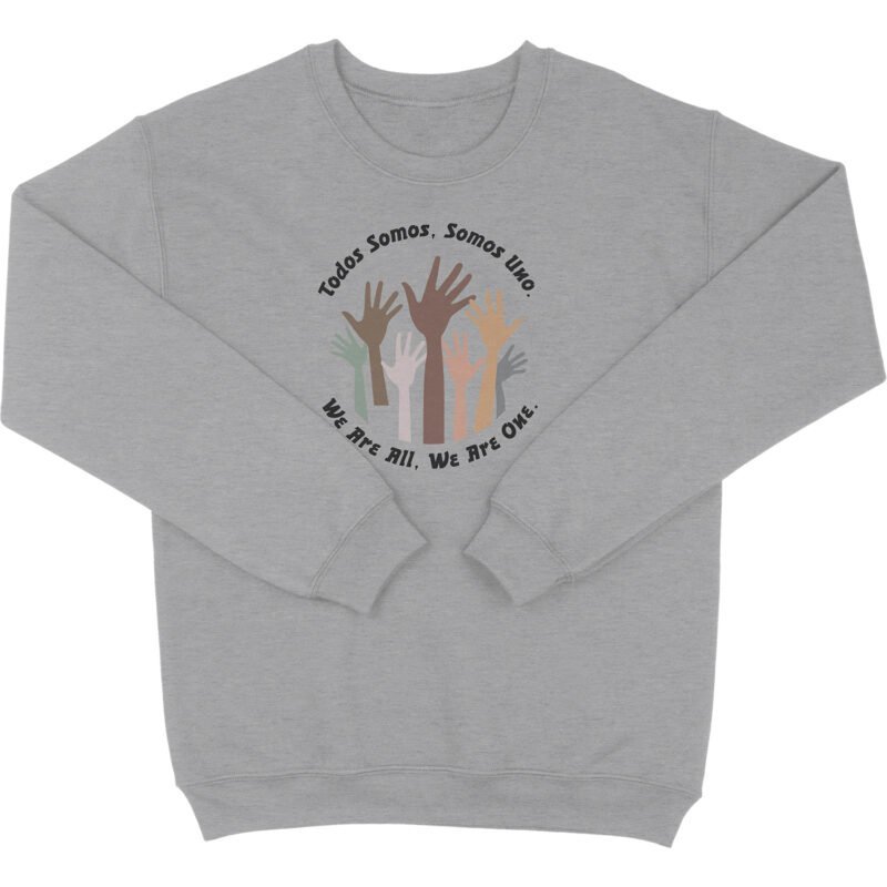 Hispanic Heritage We Are One Crew Gray Crewneck Sweatshirt with Diverse Hands Unity Design