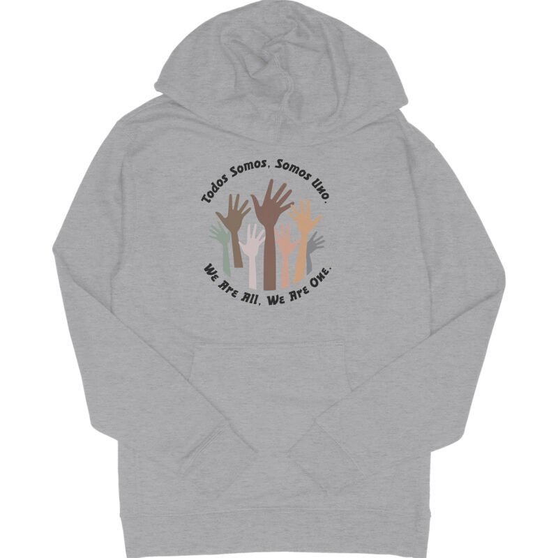 Hispanic Heritage We Are One Hoodie Gray Pullover with Diverse Hands Unity Design