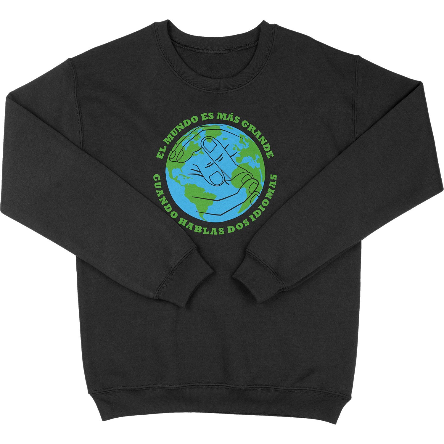 Hispanic Heritage El Mundo Crew Black Crewneck Sweatshirt with Bilingual Earth Design