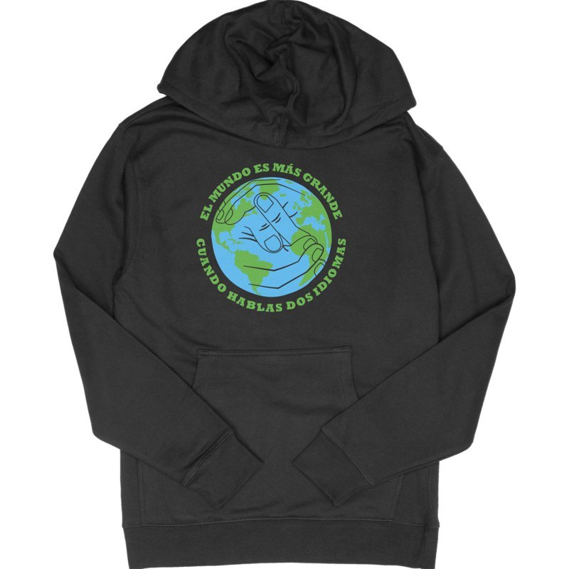 Hispanic Heritage El Mundo Hoodie Black Pullover with Bilingual Earth Design