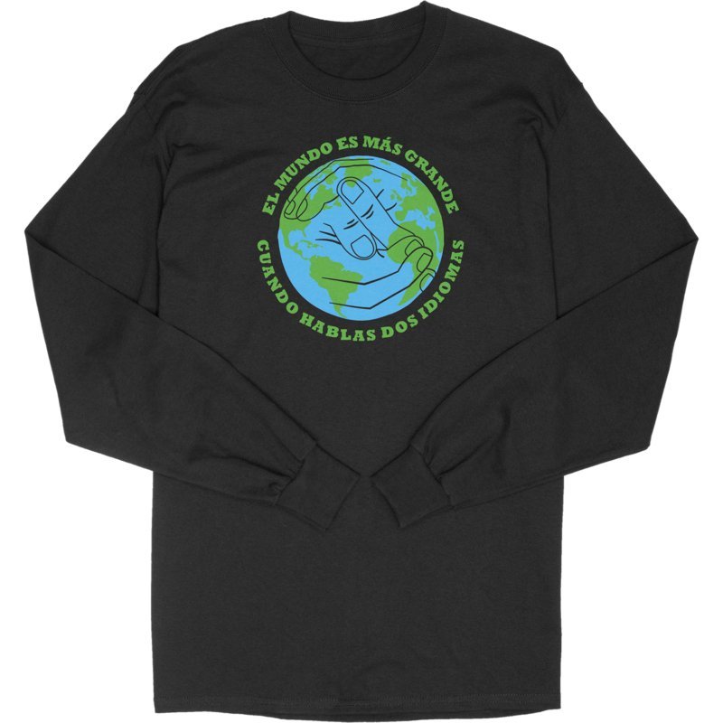 Hispanic Heritage El Mundo Long Sleeve Black Shirt with Bilingual Earth Design