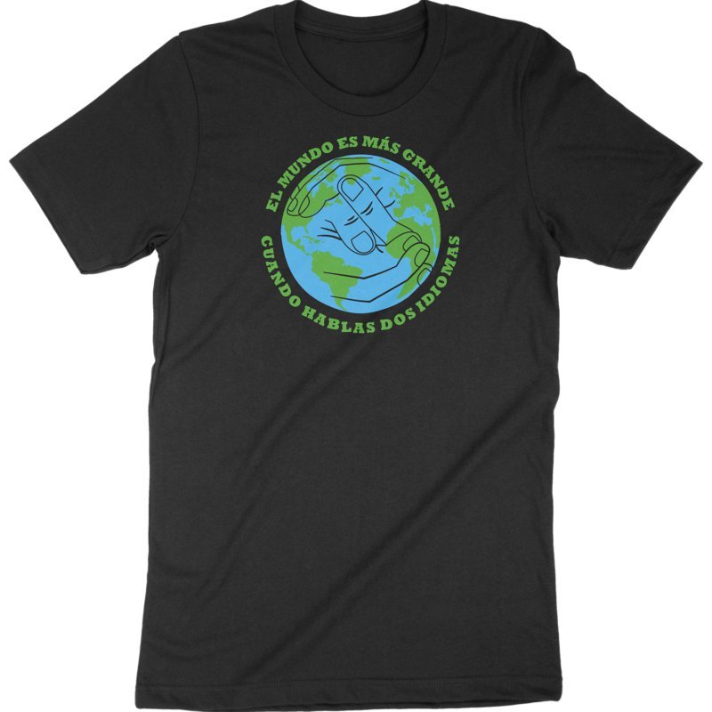 Hispanic Heritage El Mundo Tee Black T-Shirt with Bilingual Earth Design