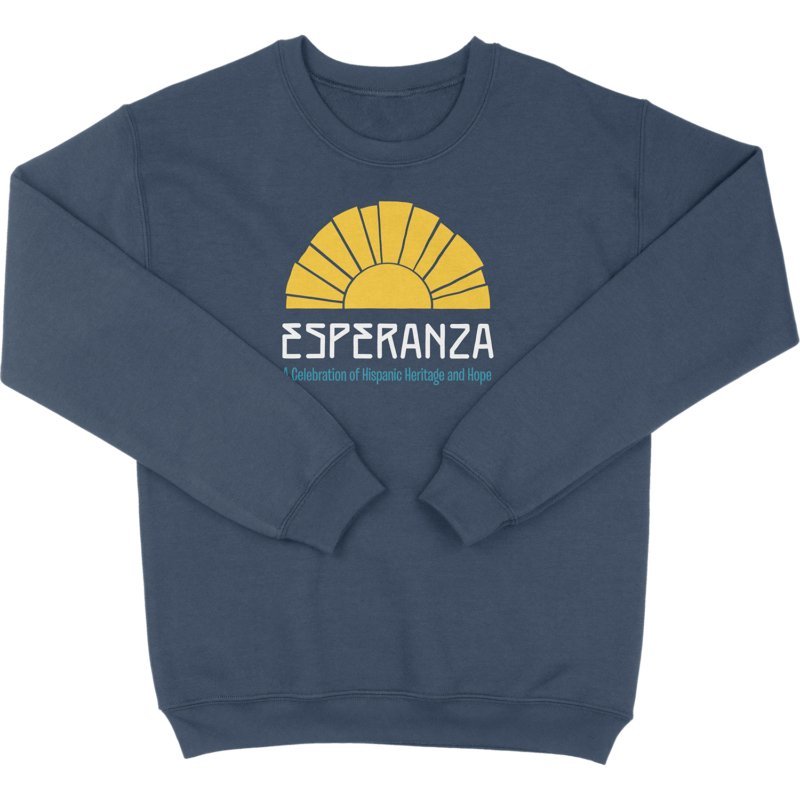 Hispanic Heritage Esperanza Crew Navy Crewneck Sweatshirt with Golden Sun and Hope Message