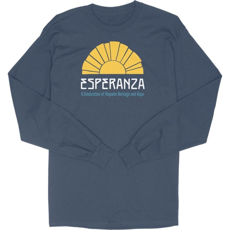 Hispanic Heritage Esperanza Long Navy T-Shirt with Golden Sun and Hope Message