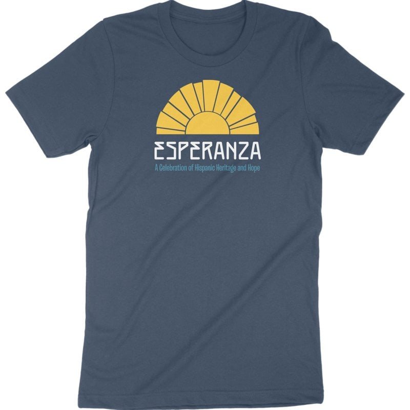 Hispanic Heritage Esperanza Tee Navy T-Shirt with Golden Sun and Hope Message