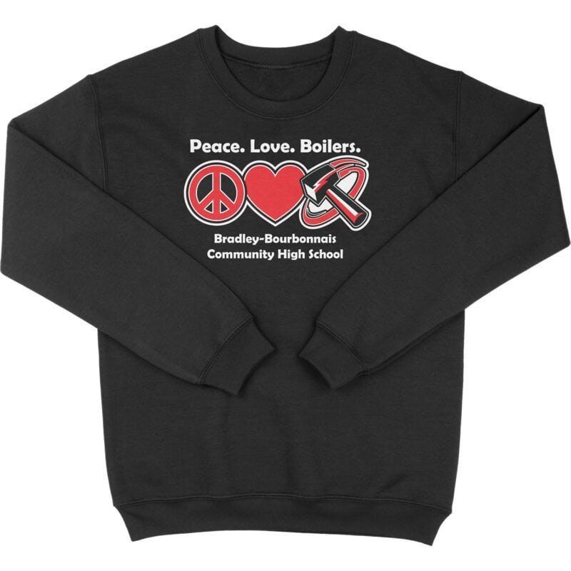 Peace Love Boilers BBCHS Crew blk Sweatshirt with School Spirit Design