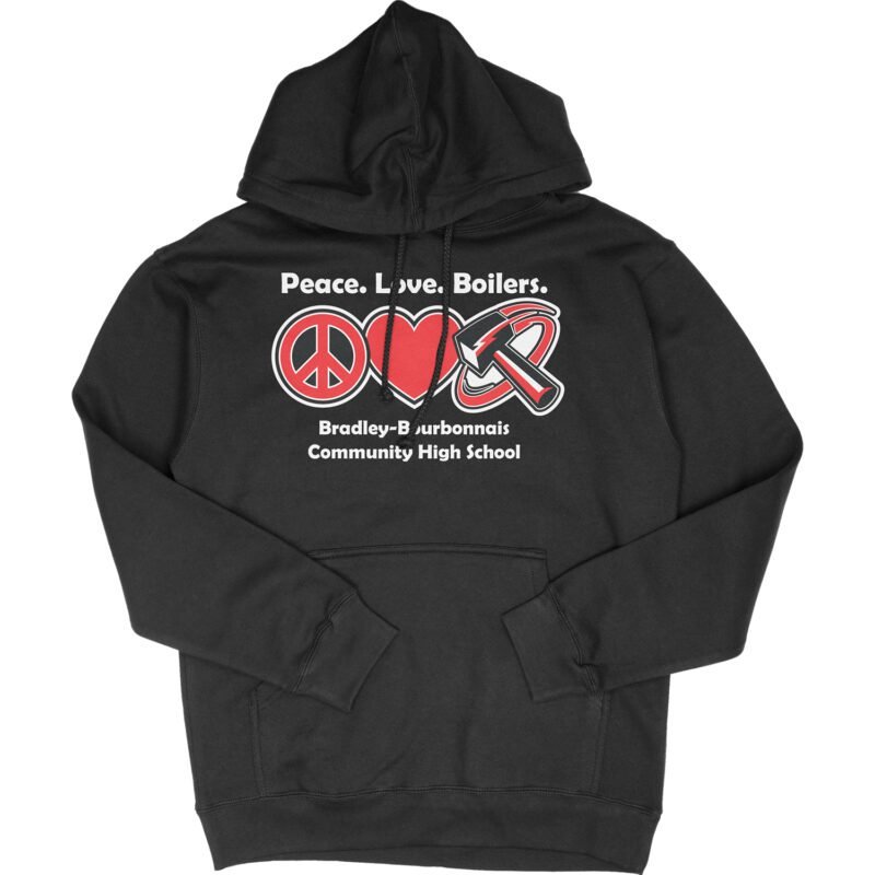 Peace Love Boilers BBCHS Hoodie Blk Pullover with School Spirit Design