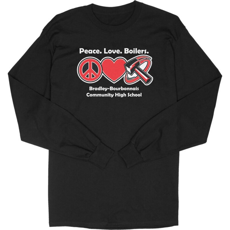 Peace Love Boilers BBCHS Long Black T-Shirt with School Spirit Design
