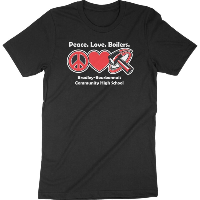 Peace Love Boilers BBCHS Tee Black T-Shirt with School Spirit Design